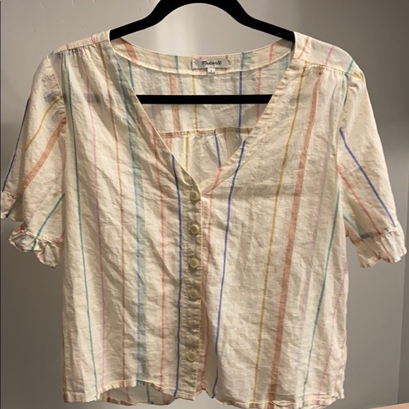 Madewell striped button down v-neck top - Picture 2 of 7